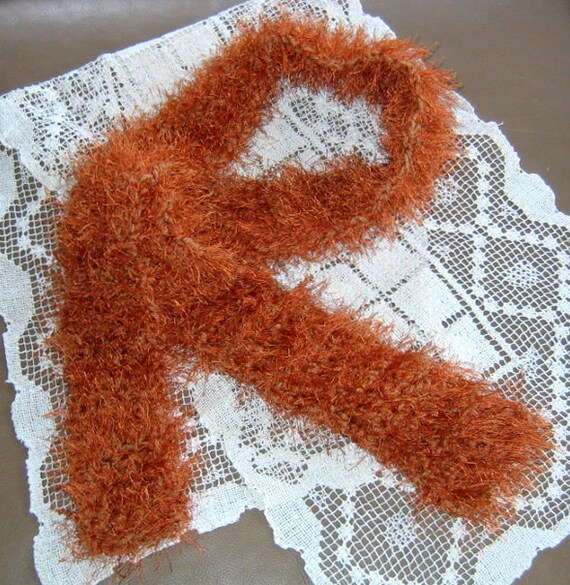 Eyelash Yarn Scarf CARMEL Color Double Crochet by MyCountryCloset