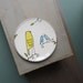 Yellow and blue bird plate, small ceramic spring plate for dessert, mama and baby bird plate baby shower, mother's day gift