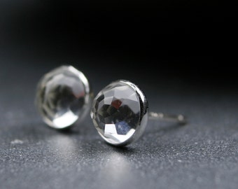 Rose cut white topaz and sterling silver bezel set earrings 6mm