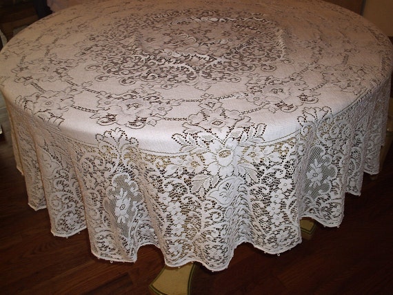 inches 48 round table Lace Beautiful Vintage Picot Tablecloth Quaker Edge Overlay