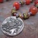 Artisan Pewter Owl with Fire Agate Gemstones Necklace