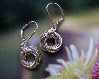 Small Round Sterling Silver Earrings, Mobius Flower Earrings, Handmade Jewelry, Love Knot Earrings
