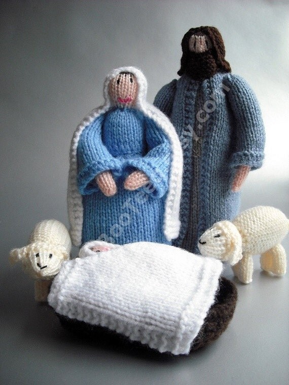 Hand knitted nativity scene