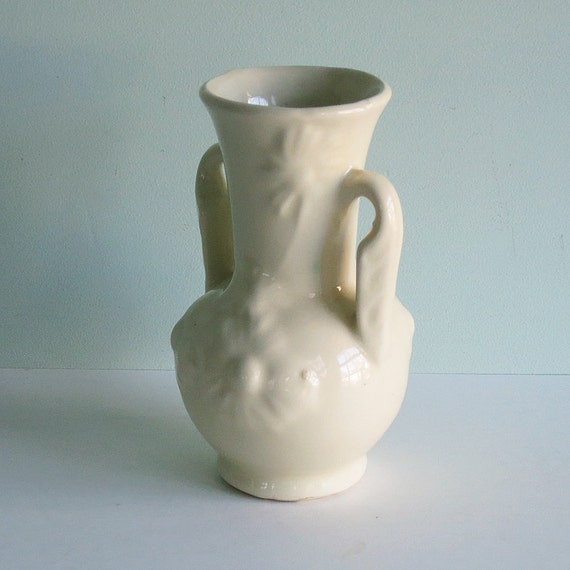 1940s Shawnee Pottery Small White Vase with Embossed Flowers