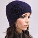 Hand knit hat woman wool hat Navy beanie with crochet flower - ready to ship