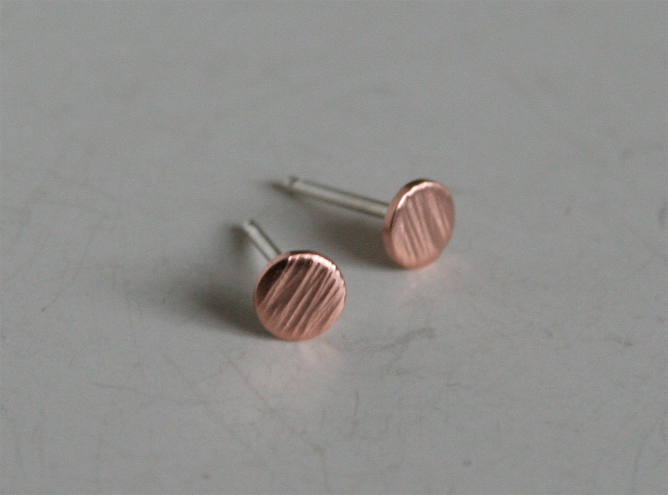 Line Textured Copper Dot Earrings Dot Earrings 4mm Earrings