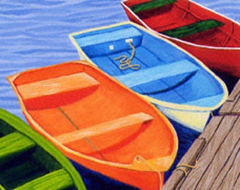 ACEO Print of Original Cape Cod Rowboat Skiff Painting