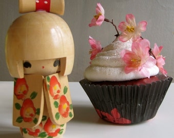 Fake Cupcake Pink Cherry Blossom Asian Inspired Red Velvet King Size Cupcake Can Be Entree/Photo/Business Card Holder