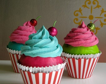 Fake Cupcake "Under The Big Top" Collection Turquoise Frosting Hot Pink Cake Funky Standard Size Cupcake