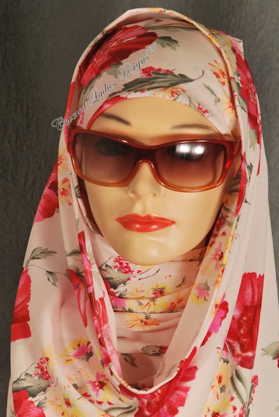 Hijab Shayla Style Scarf Pink Flower Design Hijab Headcovering
