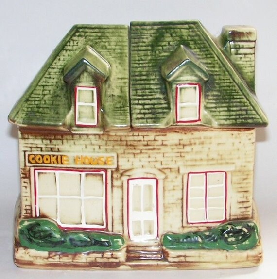 Vintage McCoy House Cookie Jar 1950s Green Roof Cottage