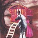 Gypsy Gold Fabric panel. Gypsy vanner horse with Gypsy woman. 27cm x 31cm