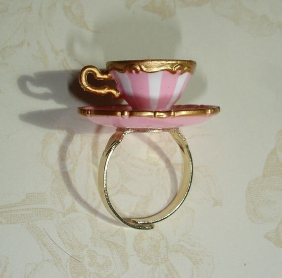 Alice In Wonderland Tea Cup Ring With Bling By Loveyourbling