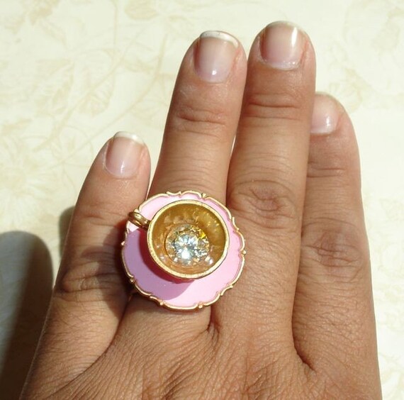 Alice in Wonderland Tea cup ring with bling by LoveYourBling