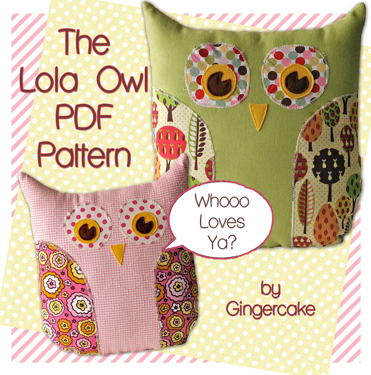 Owl PIllow PDF Sewing Pattern The Lola Owl PIllow and Bag