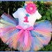 CUSTOM - Birthday Number, Princess Crown, Multi Color, Party Outfit,Tutu Set perfect for the Birthday Girl in Sizes 1yr thru 5yrs