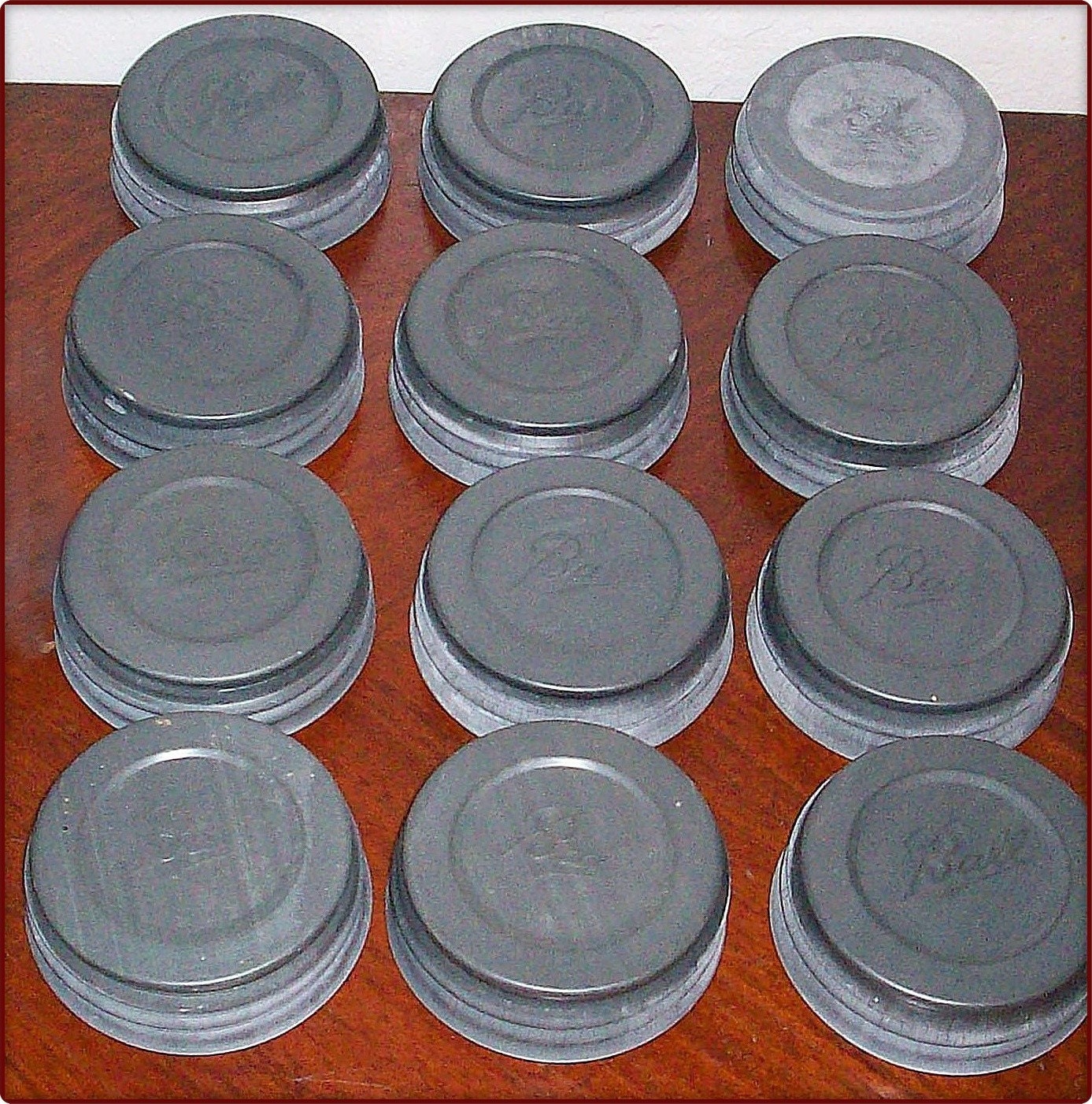 12 BALL Mason Jar Zinc Lids with Porcelain Inserts Original