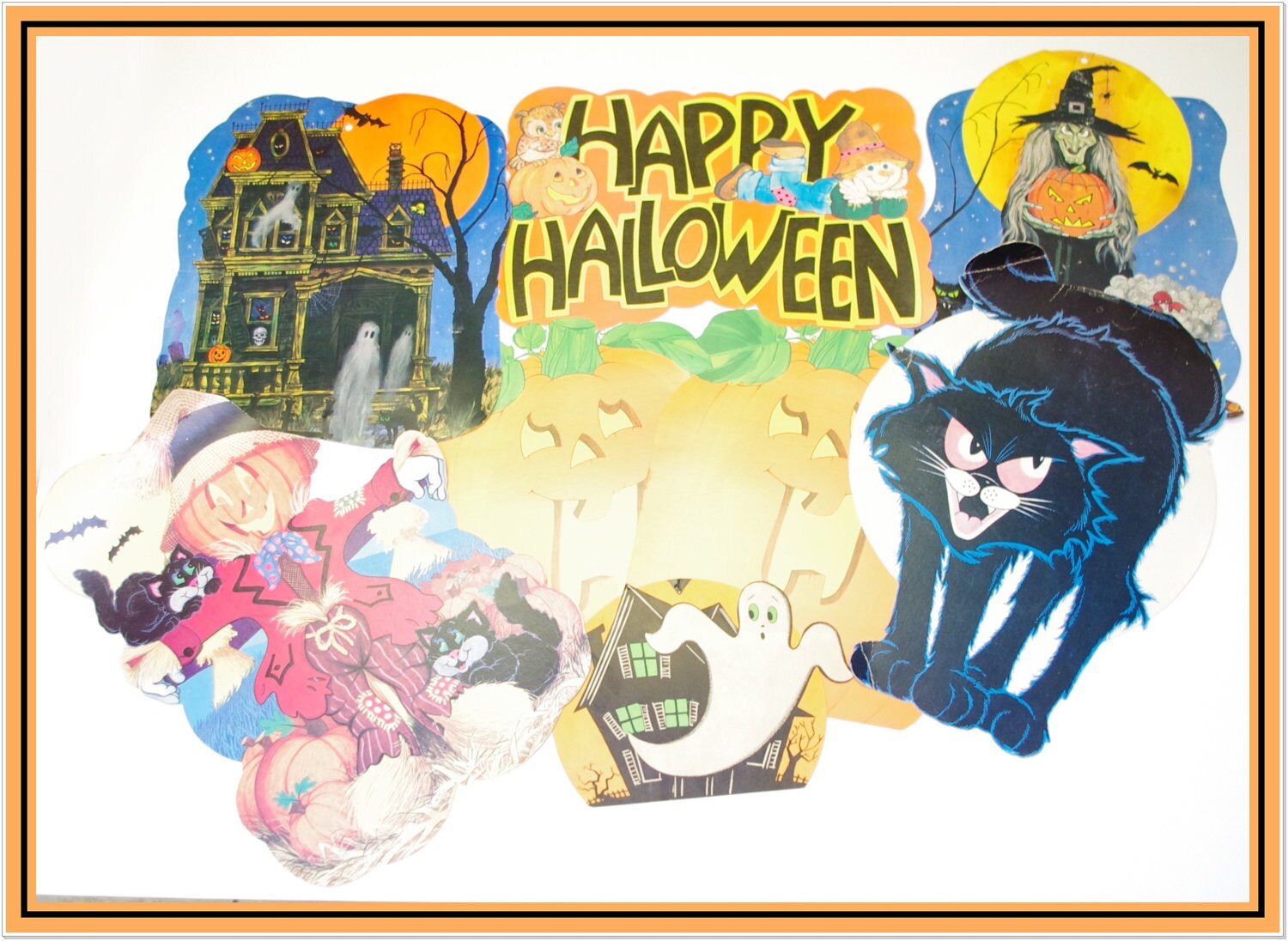 Vintage DieCut Halloween Decorations Eureka JOL Ghost Black