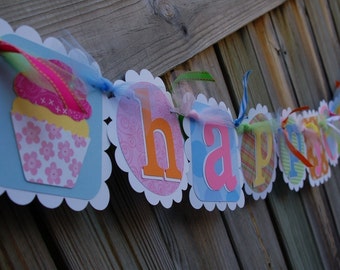 HAPPY BIRTHDAY banner in Yellow & White with by BurleyGirlDesigns