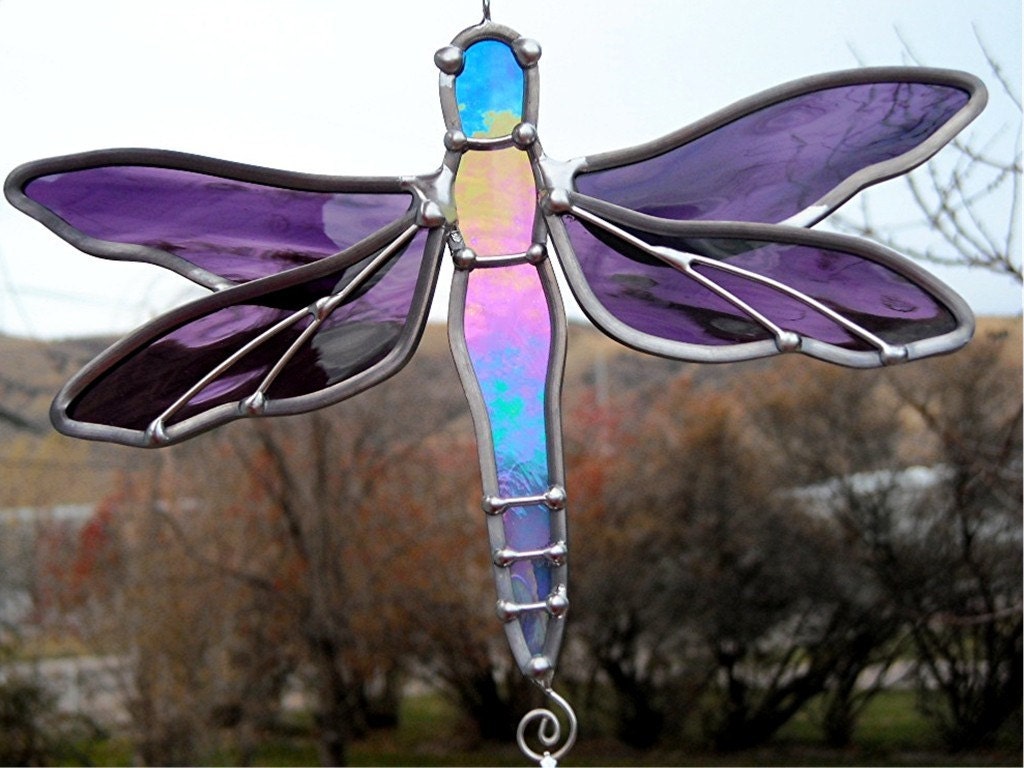 Stained Glass Dragonfly Suncatcher with Prism