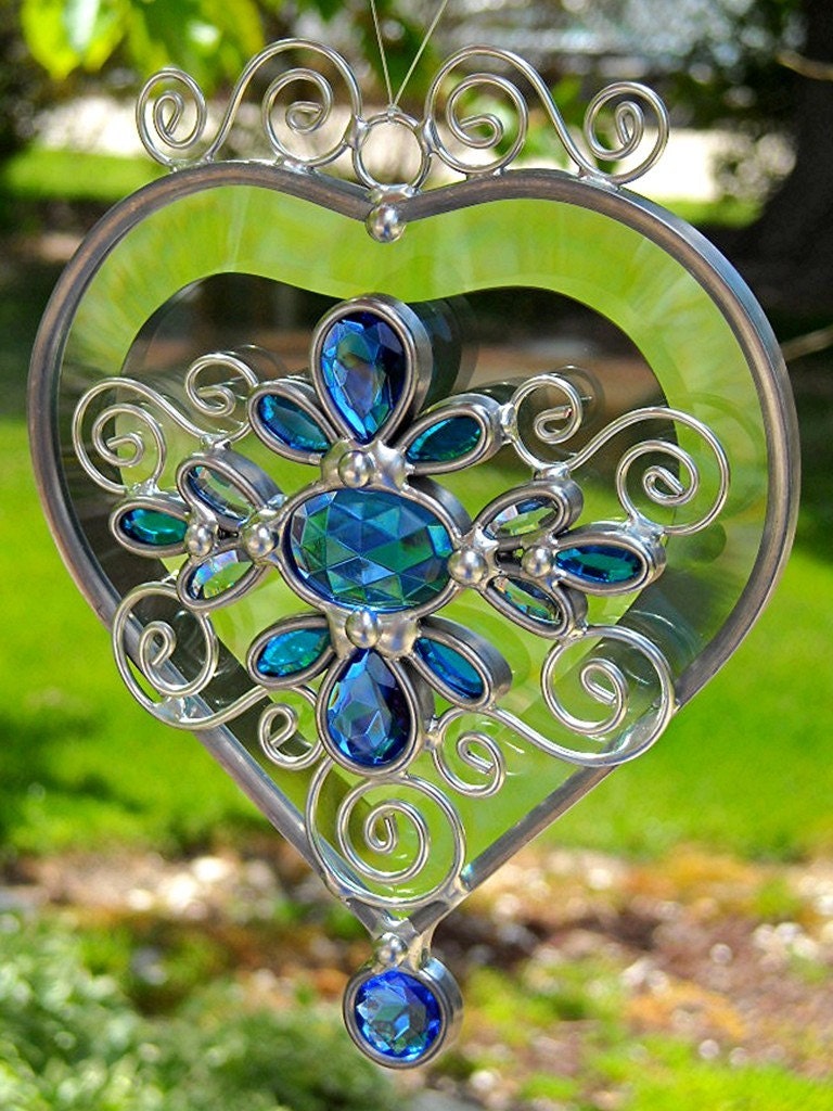 Jeweled Beveled Glass Heart Suncatcher