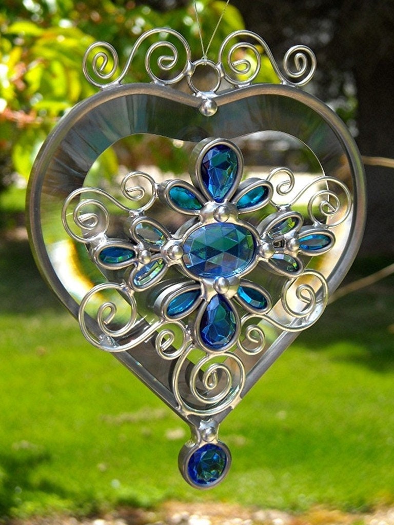 Jeweled Beveled Glass Heart Suncatcher