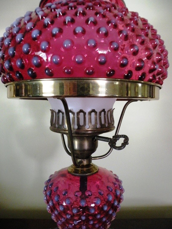 Antique Fenton Cranberry Opalescent Glass Lamp by antiquegrrl