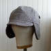 Wintery trucker hat with earflaps in black tweed: mens winter hat, womens winter hat - small
