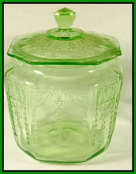 Green Depression Glass Cookie Jar With Lid Anchor Hocking 9878