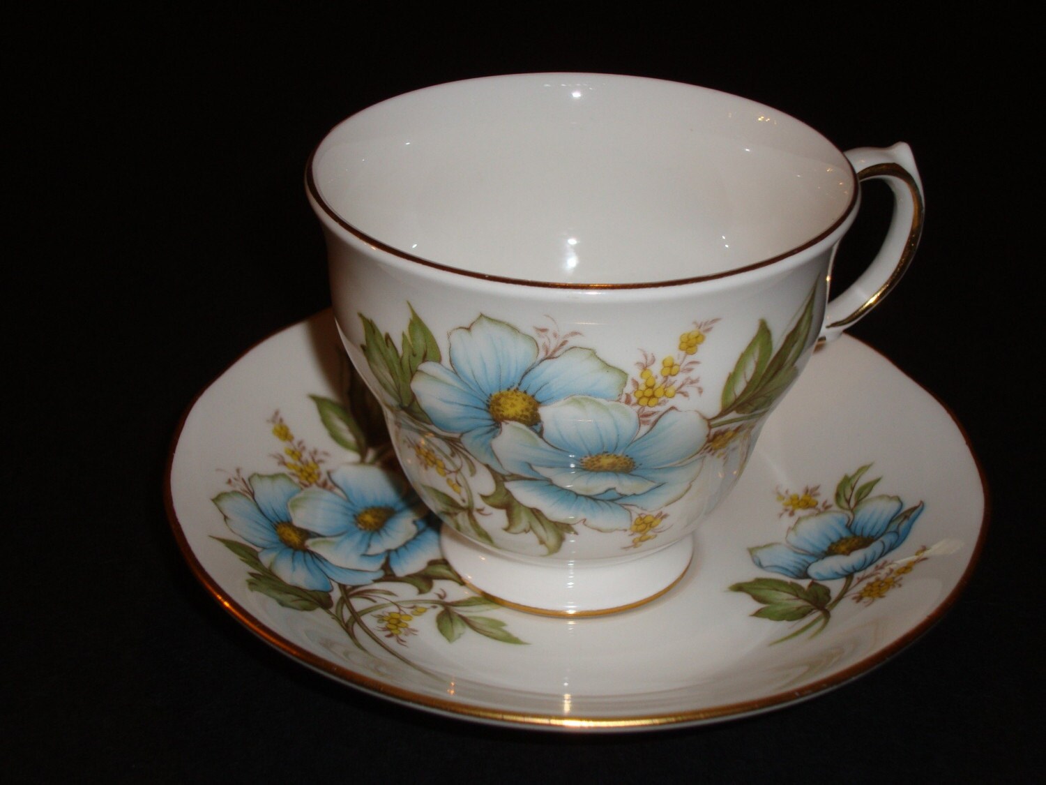 Vintage 1970's Queen Anne Bone China Blue by nostalgiacenter