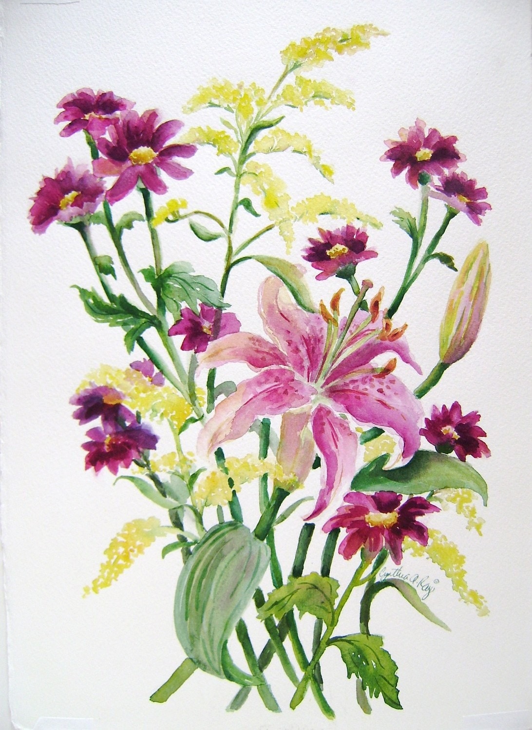 Rubrum Lily Flower Bouquet Original Watercolor Painting