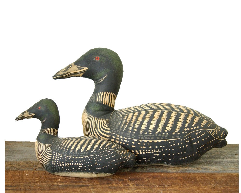 vintage loon decoy pair ornies cloth by CountryAnthropology