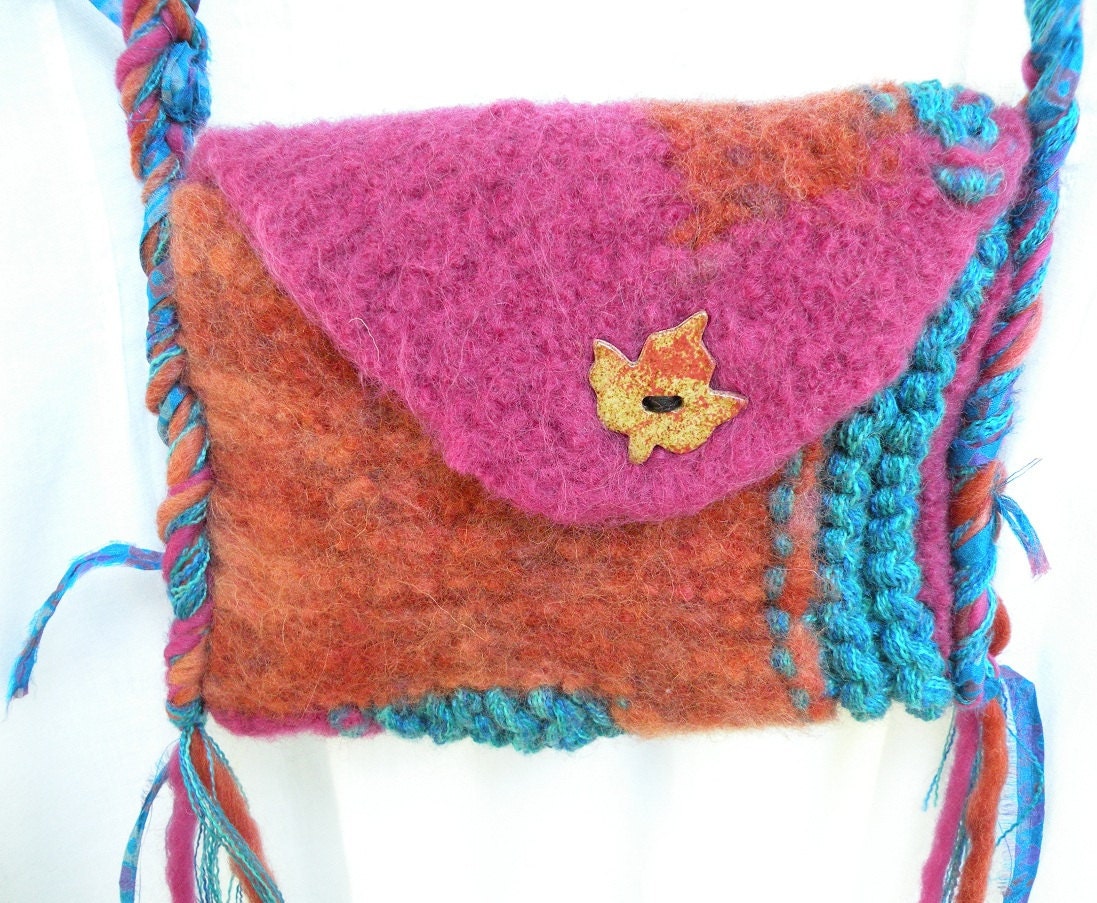 Felt wool purse small felted wool handbag fiber art Bohemian