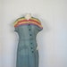 Vintage 50s Dress / Sage Green Striped Dress / Deadstock 1950s Dress / L