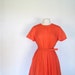 50s Coral Dress / Full Pleated Skirt / 1950s Dress / L