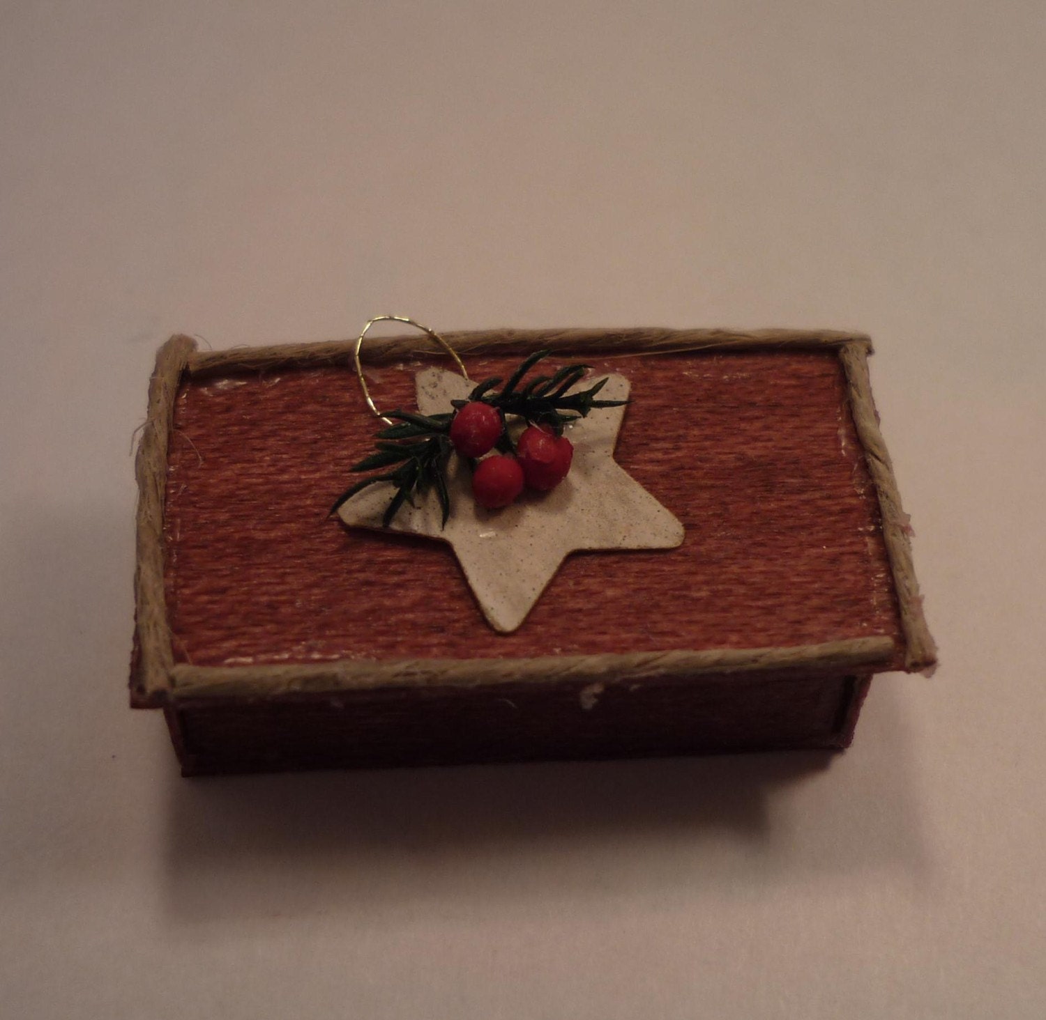 Rustic Wood Box of Christmas Ornaments Star