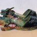 1940s carved wooden hand painted beaded platform sandals Philippines tiki