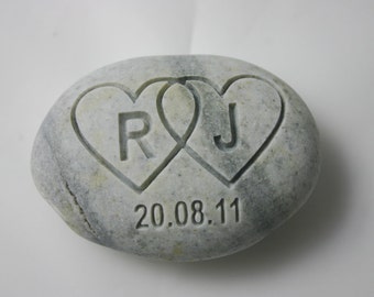 Interlocking Hearts Engraved Oath Stone Initials Date Custom Oathing Rock Weddings