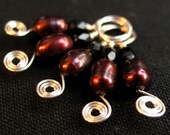 Dark Cranberries - Set of 5 Stitch Markers with Freshwater Pearls - fit needles up to size 7