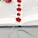 Crochet Bookmark, wrap around style with red flowers