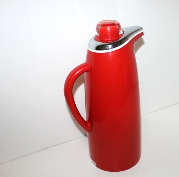 Vintage Coffee Carafe Thermos Red Corning Designs Pitcher