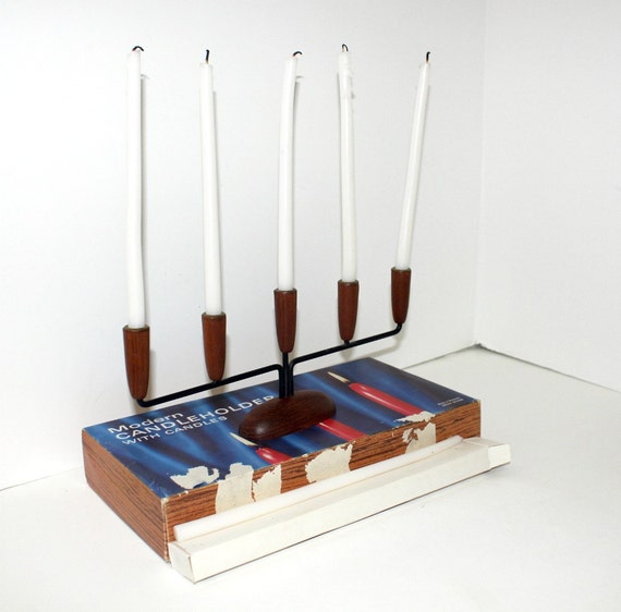 Danish Vintage Candle Holder in Box Denmark Luthje Design Teak