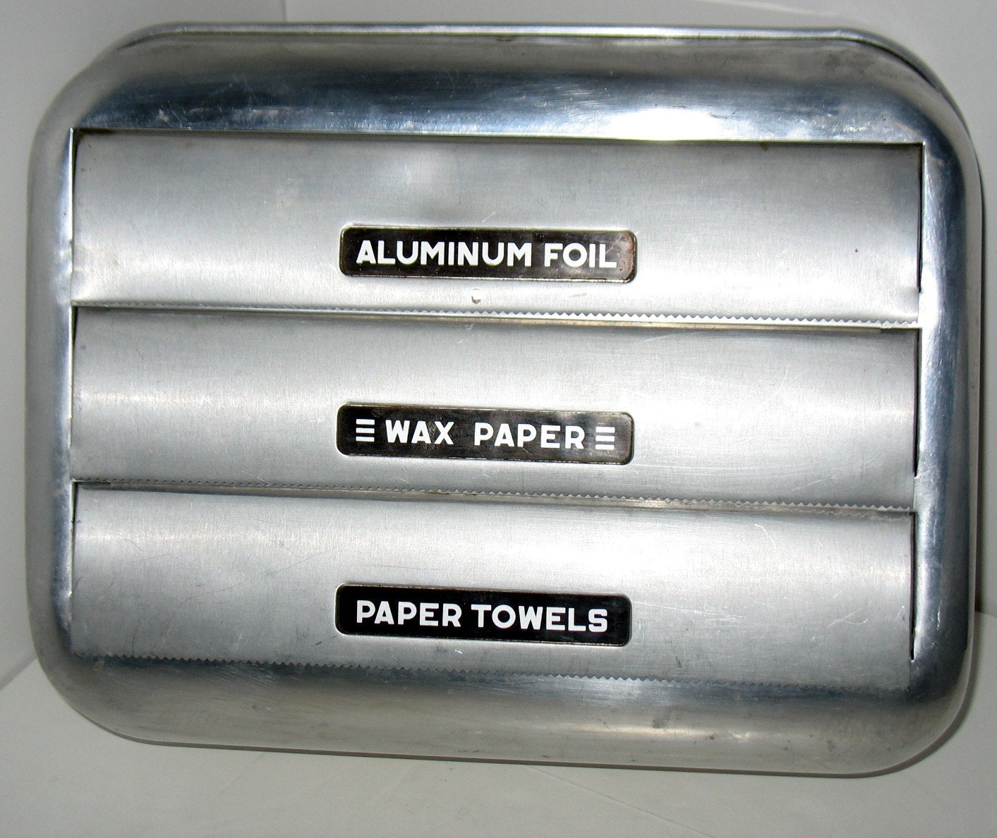 Vintage Aluminum Kitchen Paper Dispenser Wax Towels Foil 3 in