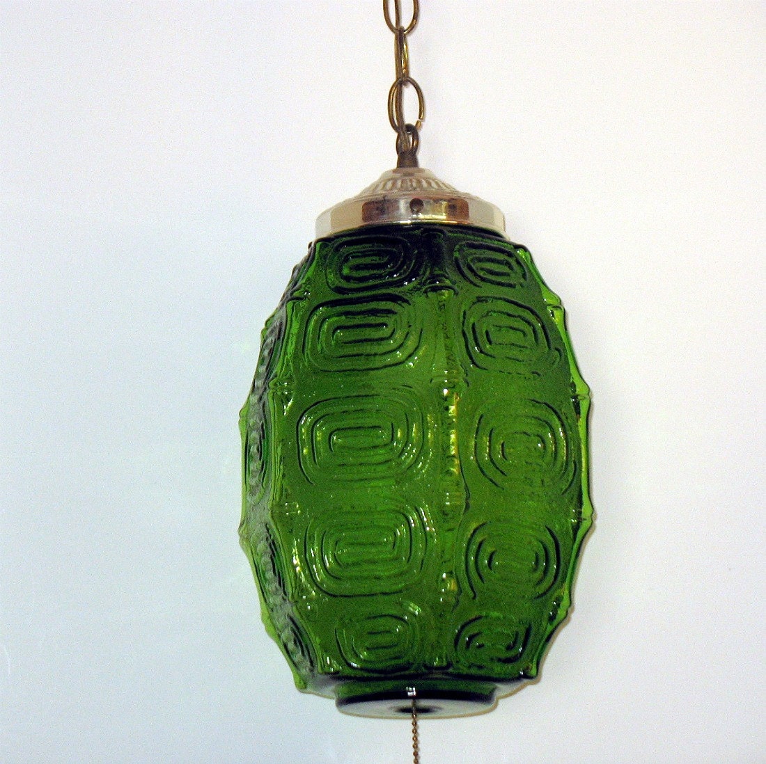 Vintage Green Glass Swag Lamp Light Ceiling by That70sShoppe