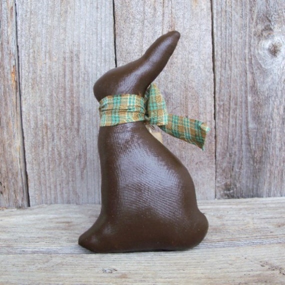Large Chocolate Bunny with Mint Homespun Bow
