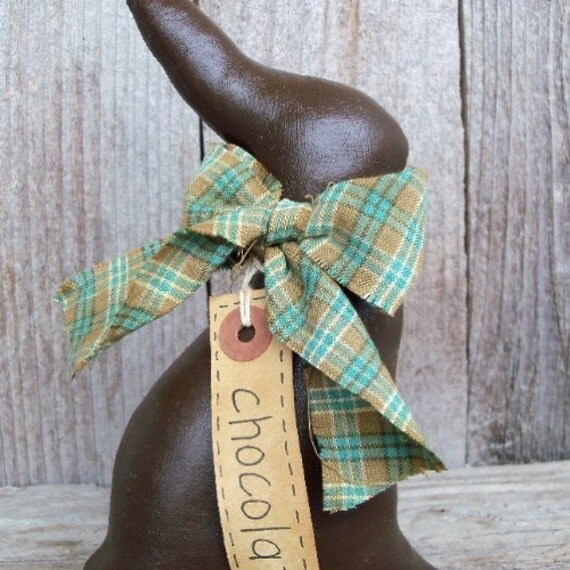 Large Chocolate Bunny with Mint Homespun Bow