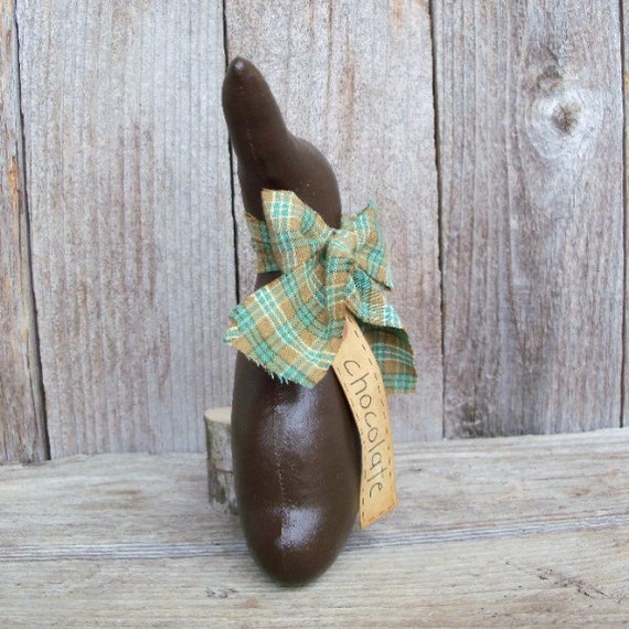 Large Chocolate Bunny with Mint Homespun Bow