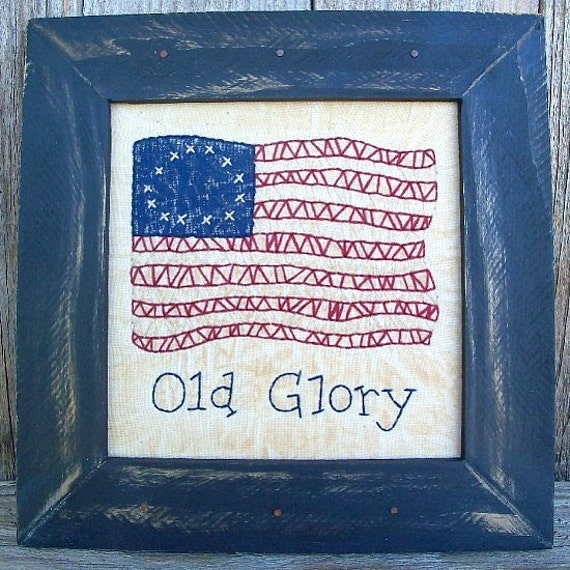 Old Glory Framed Handmade Stitchery, US Flag, American Flag, Stars and Stripes, Independence Day, 4th of July, Rustic, Decoration, Americana