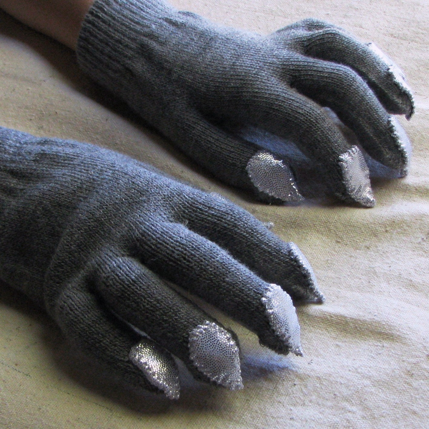 Gloves with nails for costume or dress up charcoal by SnippetFairy