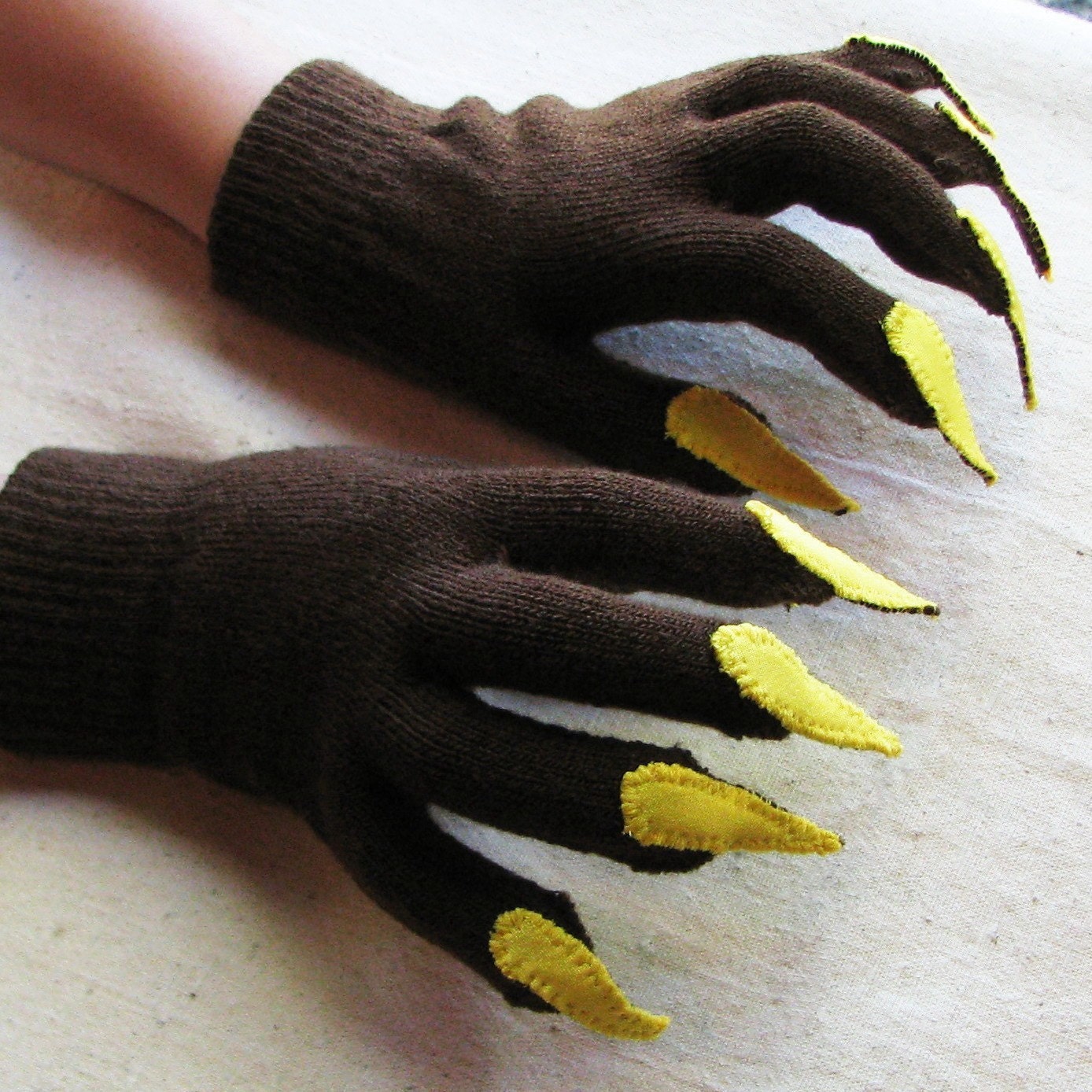 GLOVES with CLAWS for costume or dress up brown by SnippetFairy